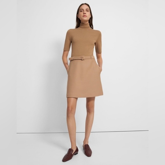 Theory / Combo Dress in Bistretch Wool Twill ribbed sweater turtleneck small s - Picture 2 of 7